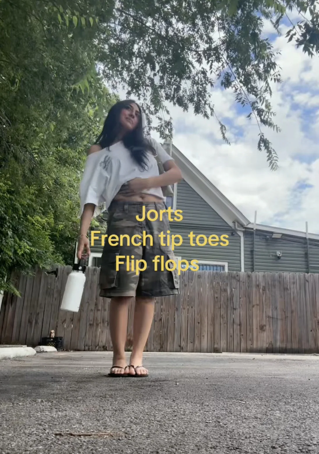 french tip toenails and flip-flops