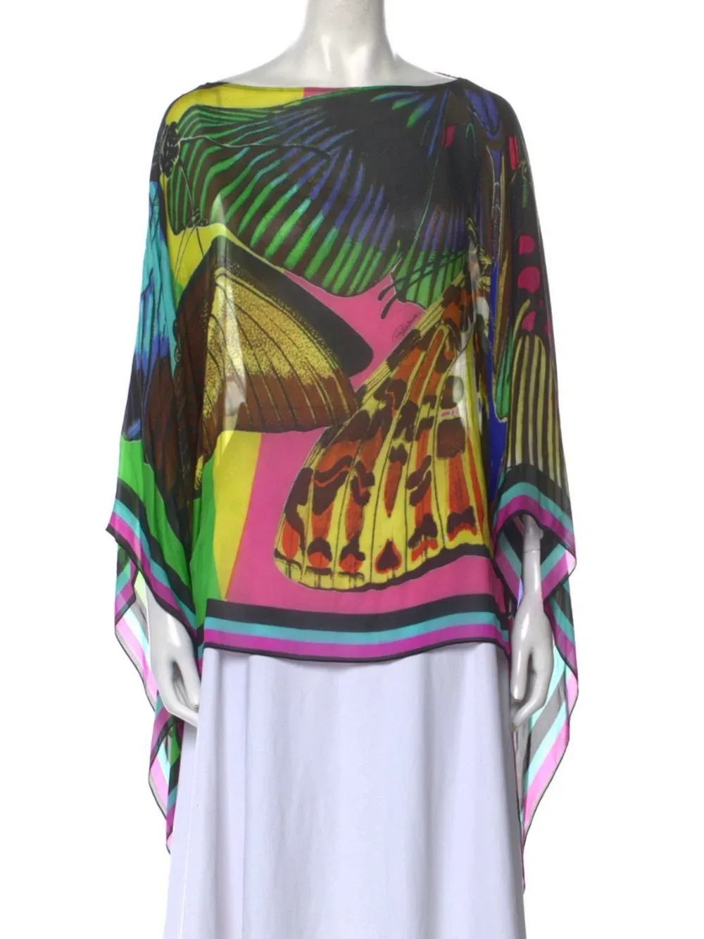 Butterfly Print Sheer Poncho Top