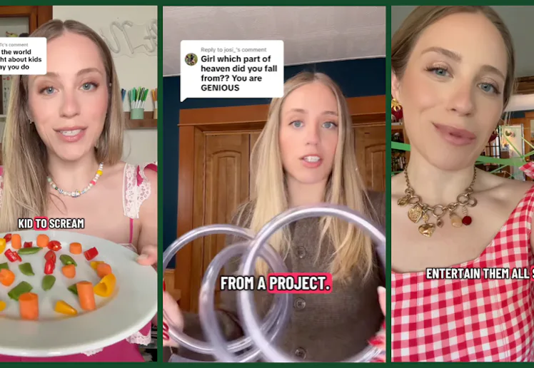 screen grabs of chelsea anderson's instagram videos in which she shares parenting tips for getting k...