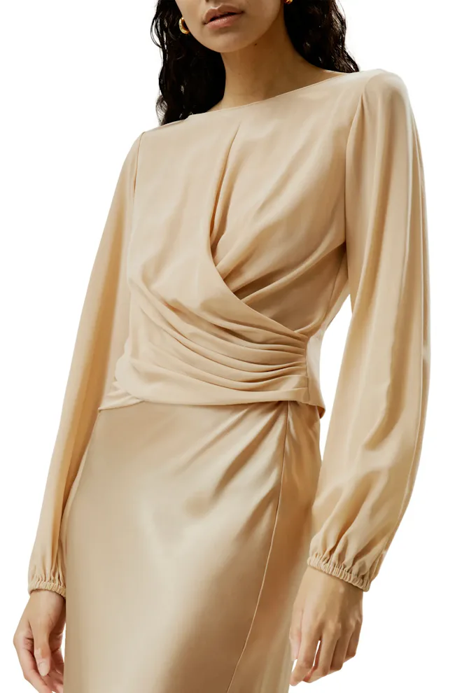 Nipped Waist Crêpe de Chine Silk Blouse