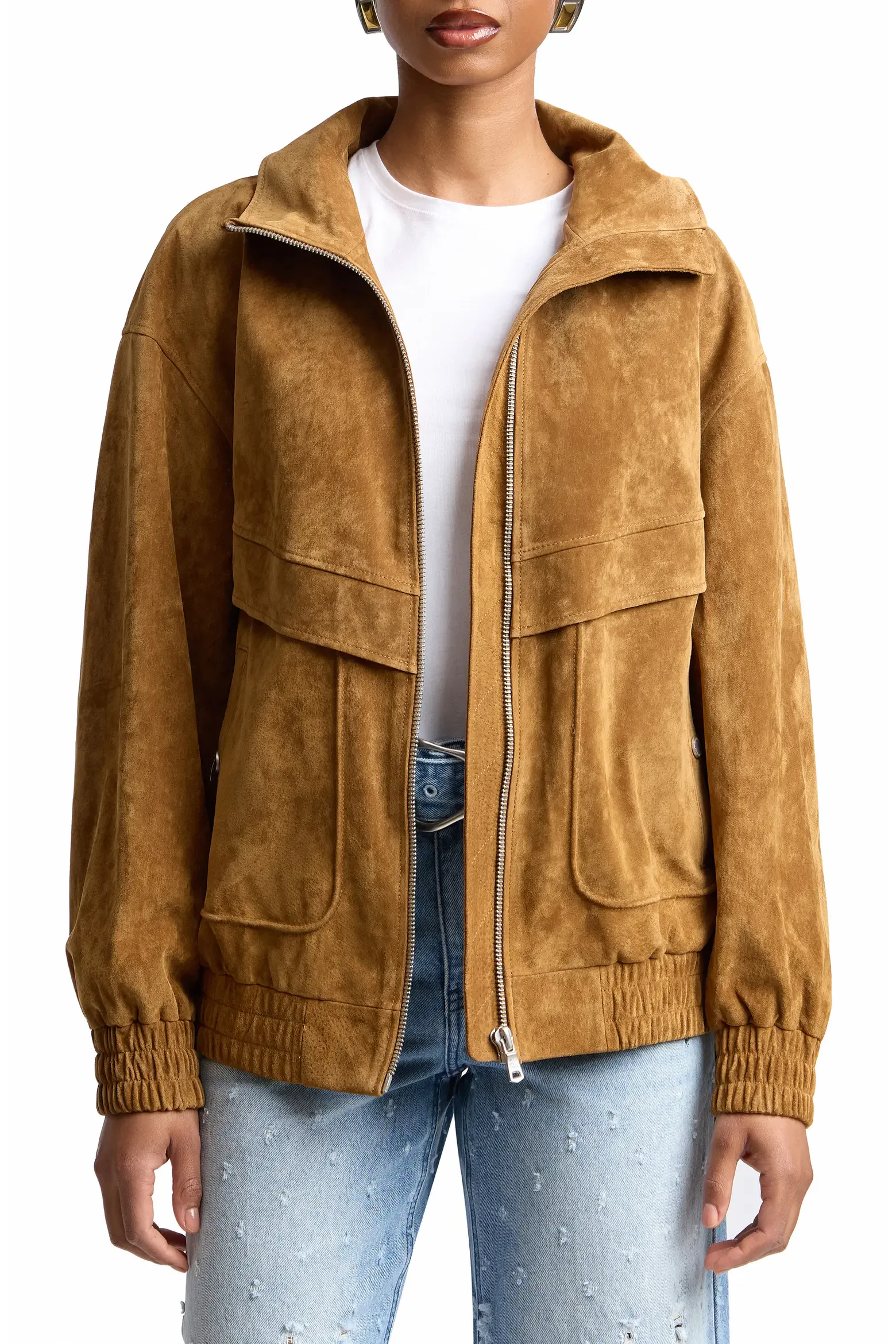 Oversized Suede Zip Jacket