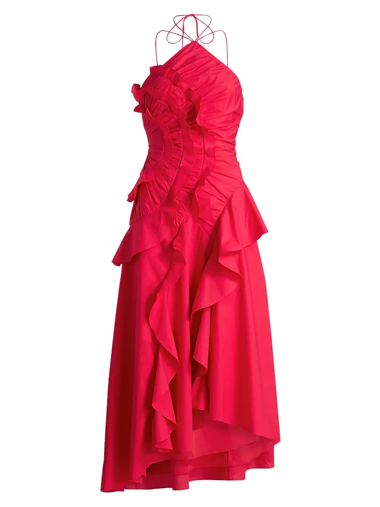 Amur Ottavia Ruffle Halterneck Midi-Dress