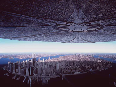 6/96- Alien Ship Over New York City. Scenes From "Independence Day" The New Thriller From 20Th Centu...