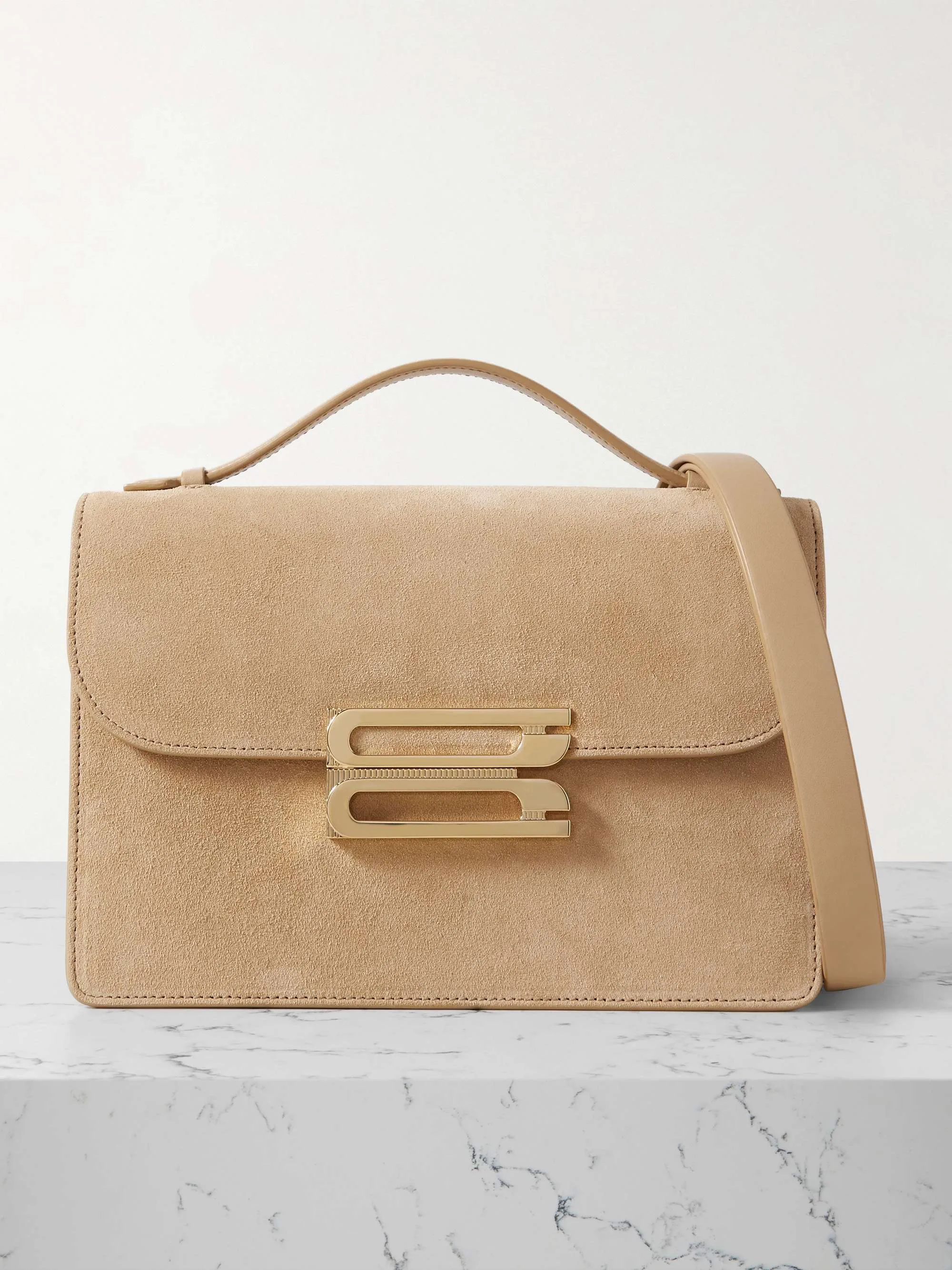 Victoria Beckham The Dorian Leather-Trimmed Suede Shoulder Bag