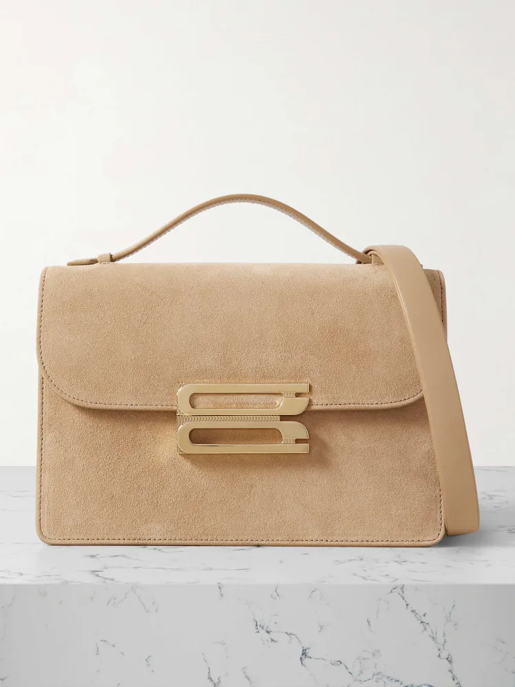 Victoria Beckham The Dorian Leather-Trimmed Suede Shoulder Bag