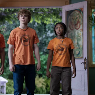 Aryan Simhadri, Walker Scobell, and Leah Sava Jeffries in Percy Jackson and the Olympians