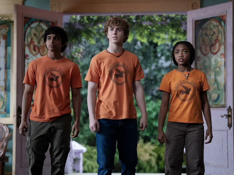 Aryan Simhadri, Walker Scobell, and Leah Sava Jeffries in Percy Jackson and the Olympians