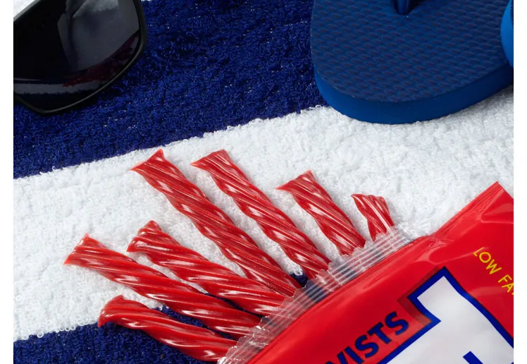 Twizzlers on a beach towel