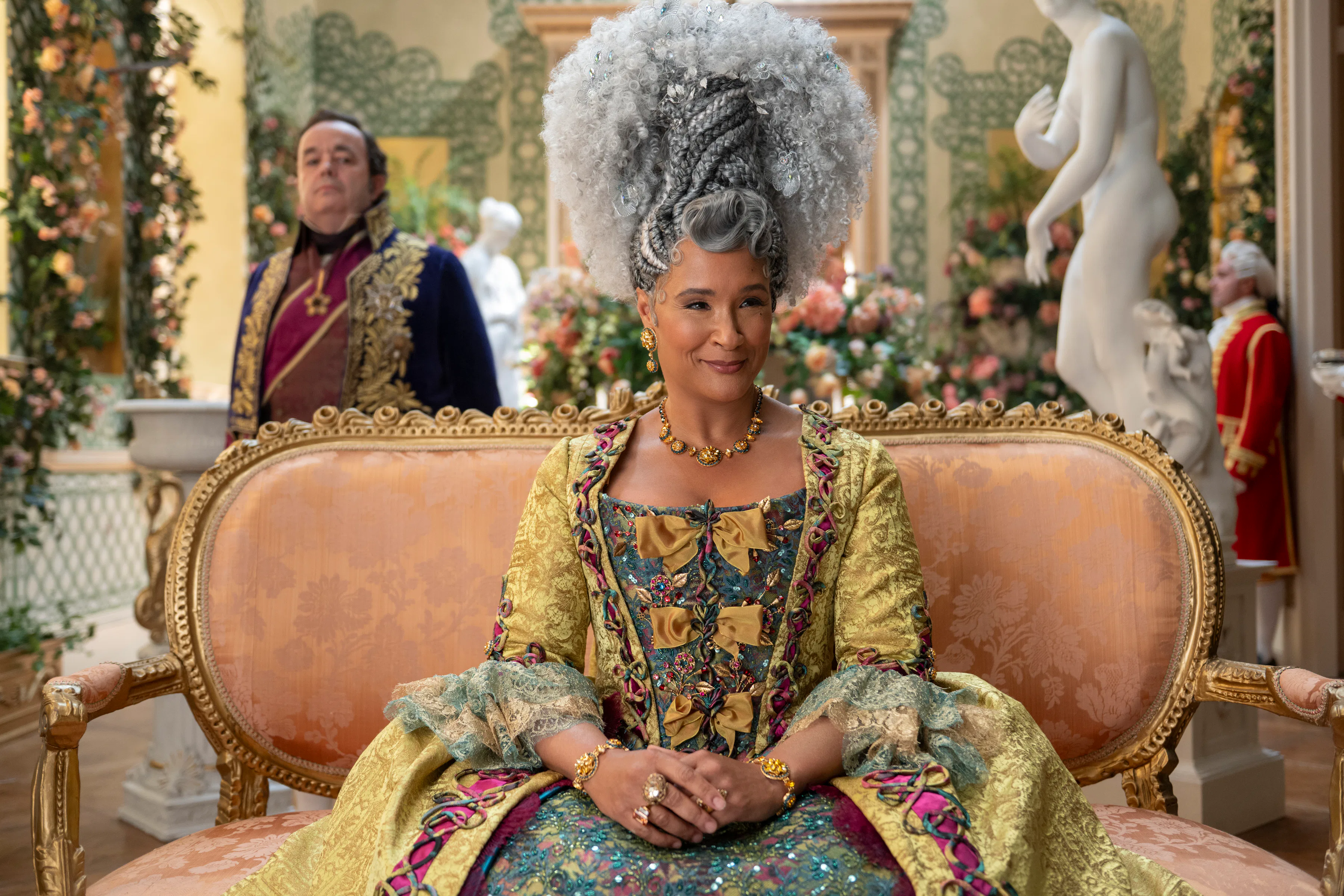 Brimsley and Queen Charlotte in Bridgerton. Photo via Netflix