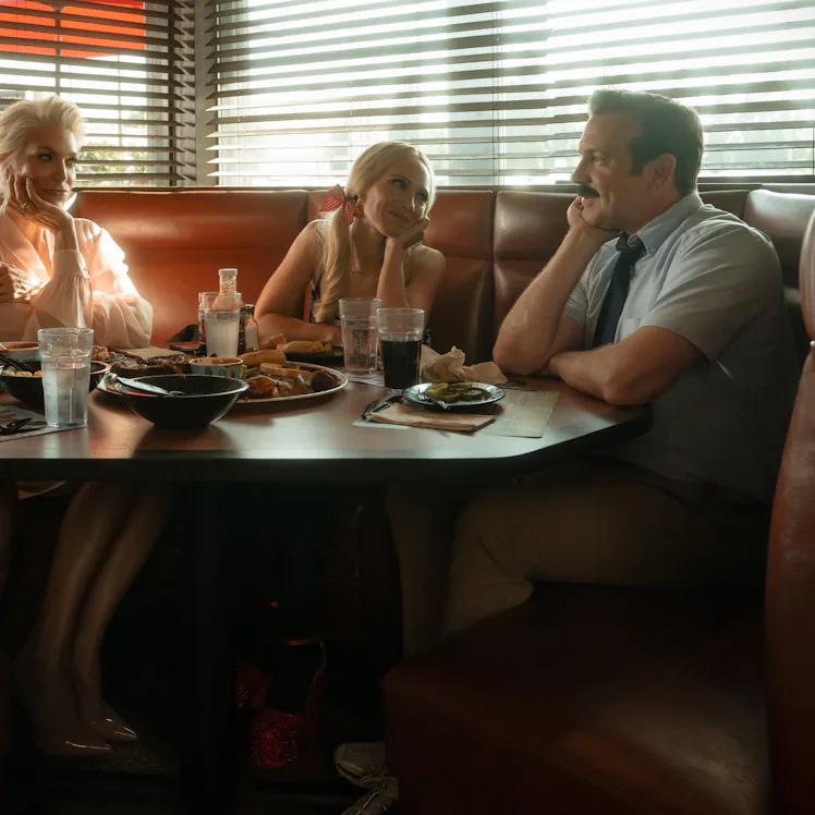 Jeremy Swift, Hannah Waddingham, Juno Temple and Jason Sudeikis in Ted Lasso Season 4. Photo via App...