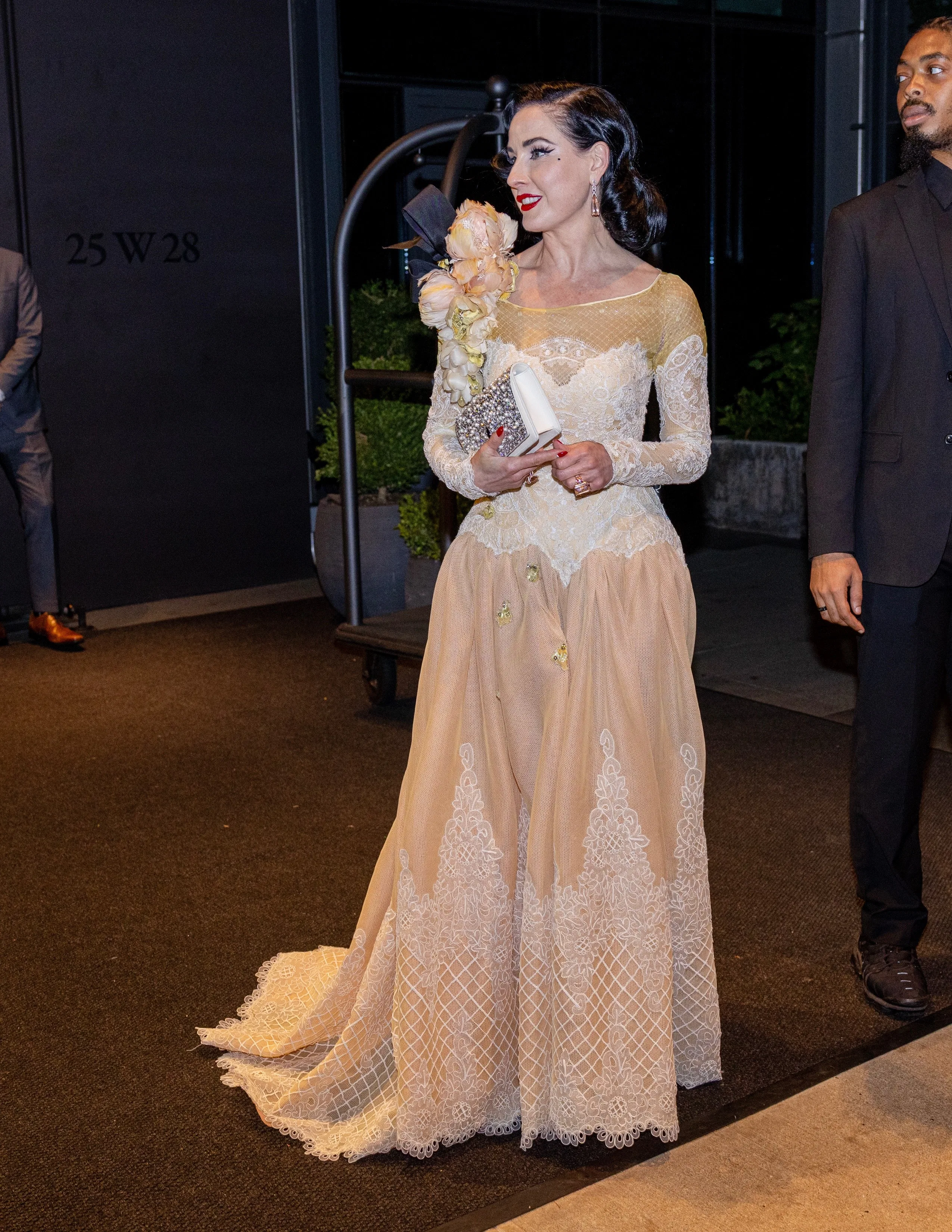 taylor swift gold lace wedding guest dress Taylor Swift's Dresses for Selena Gomez's Wedding Cost Over $40K Combined