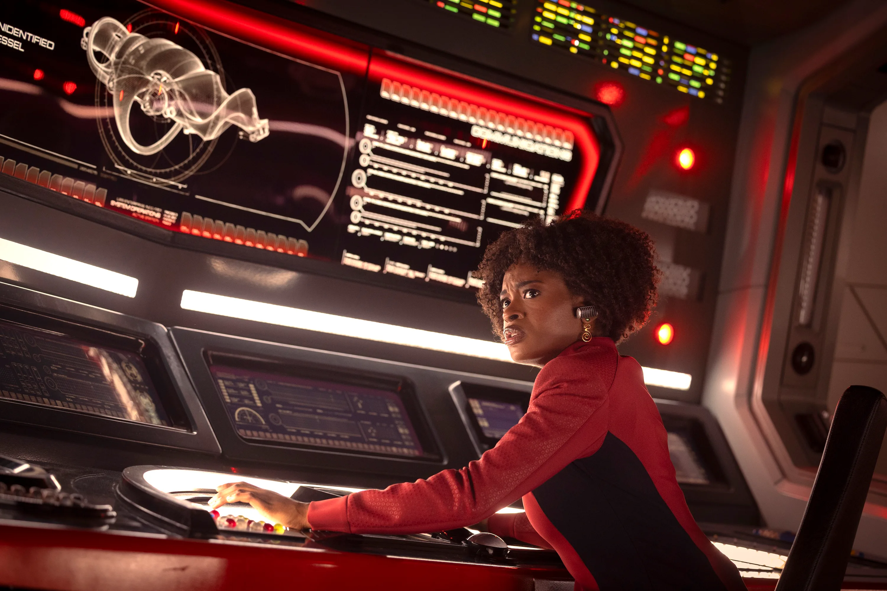 Celia Rose Gooding as Uhura in 'Strange New Worlds' Season 4.