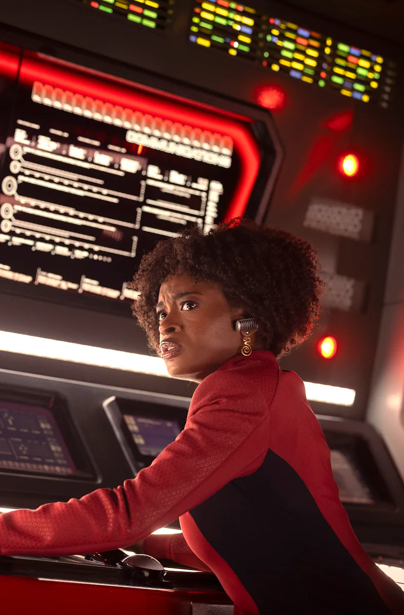 Celia Rose Gooding as Uhura in 'Strange New Worlds' Season 4.