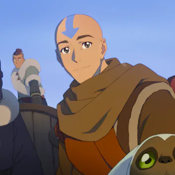 Toph Beifong (Dionne Quan), Katara (Jessica Matten), Sokka (Román Zaragoza), Avatar Aang (Eric Nam),...