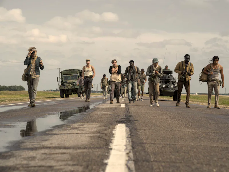 The cast of 'The Long Walk,' walking.