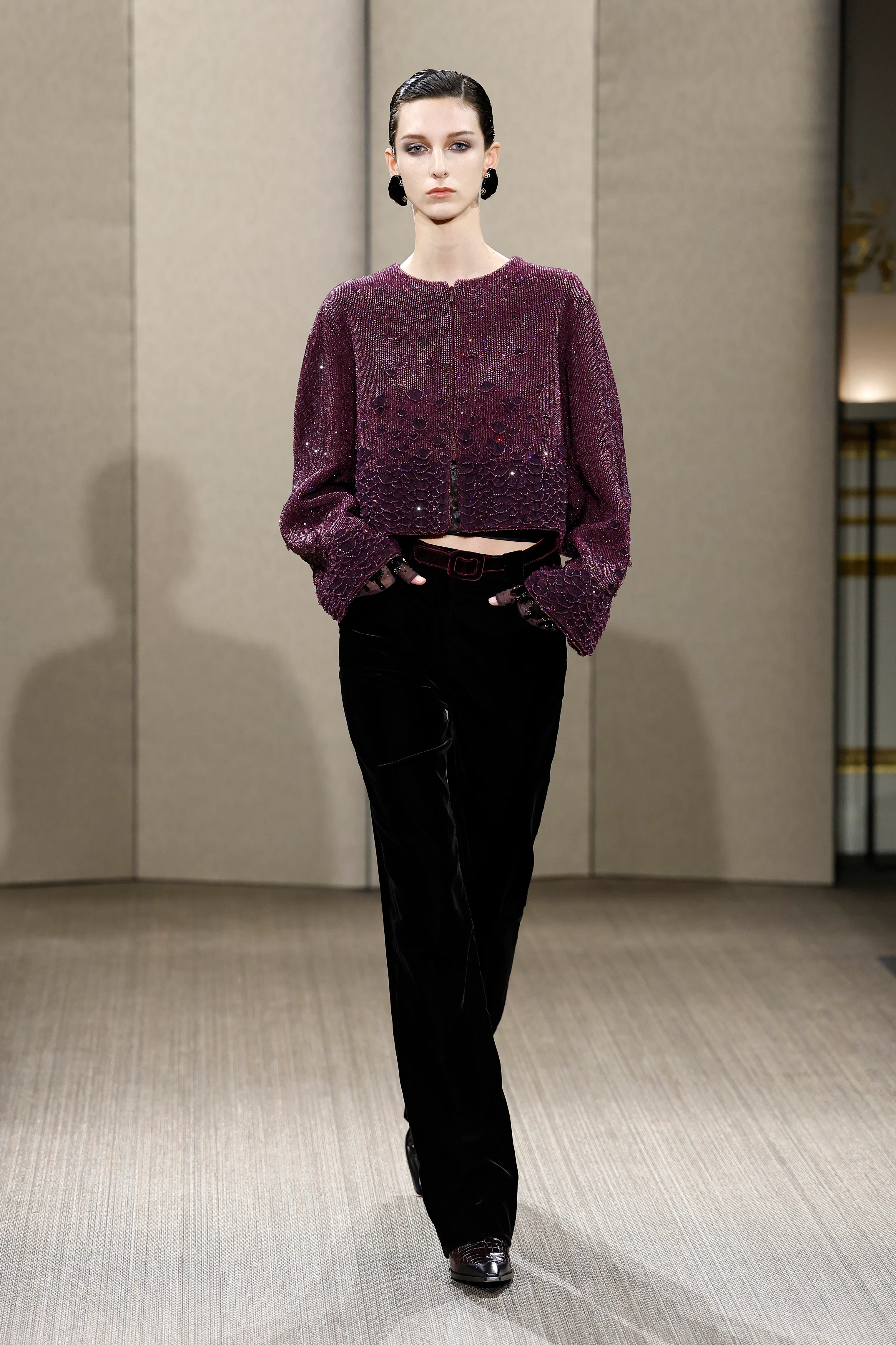 A model walks the runway during the Giorgio Armani Privé Haute Couture Fall/Winter 2026/2027 show as...