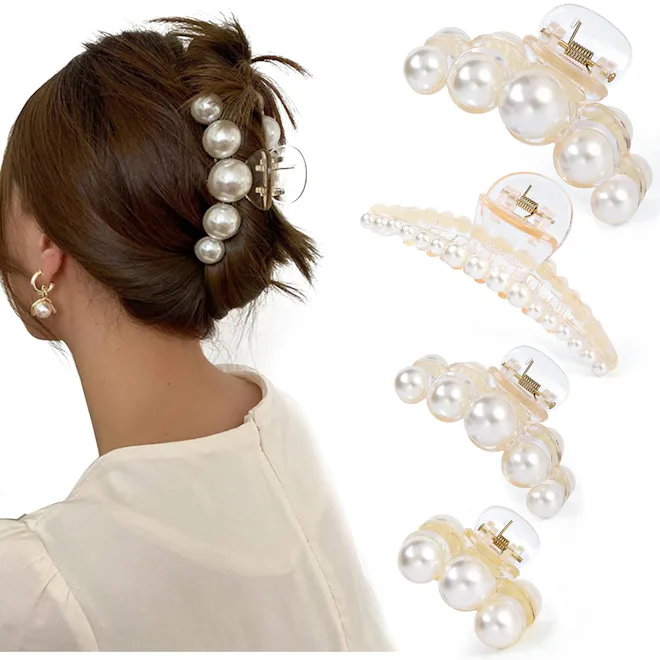 Mehayi Pearl Hair Claw Clips (4-Pack)