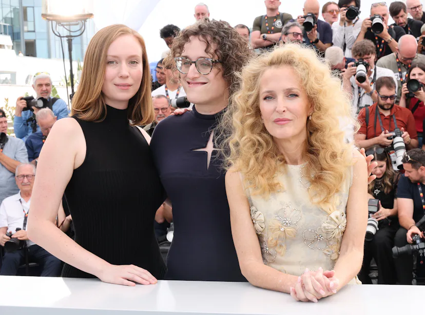 Hannah Einbinder, Jane Schoenbrun, and Gillian Anderson at the Cannes premiere of 'Teenage Sex and D...