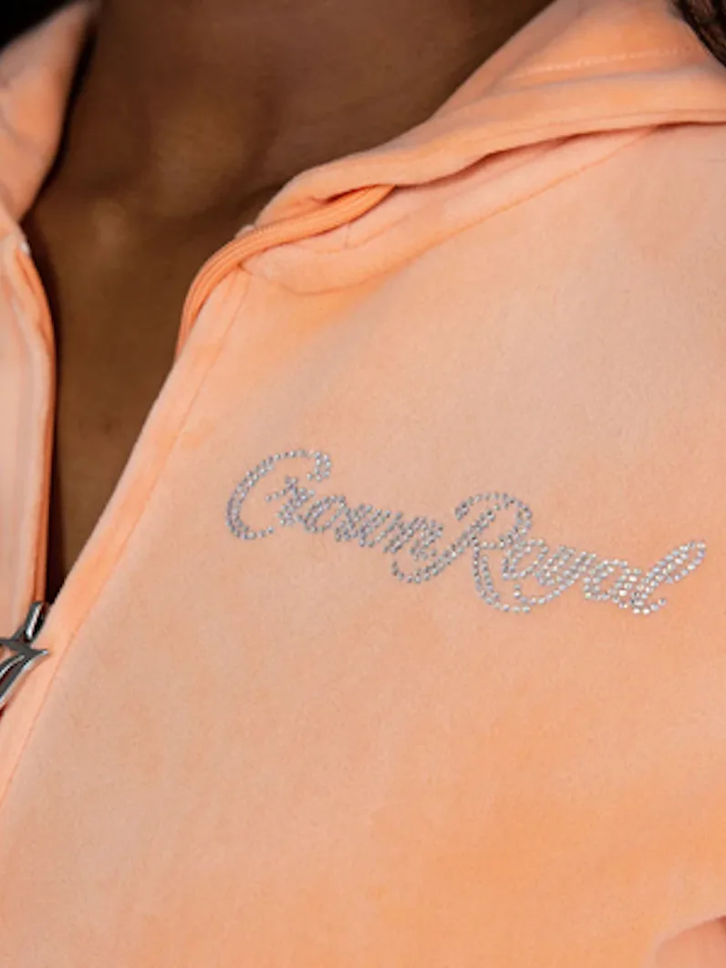 PEACH ORANGE BIG BLING VELOUR HOODIE