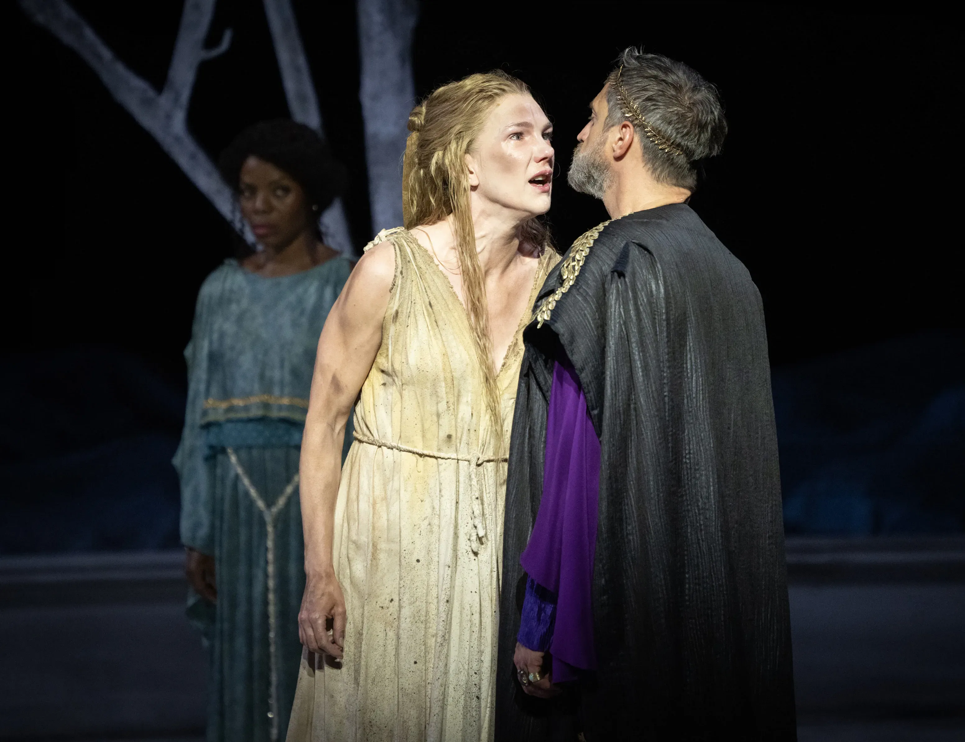 Lily Rabe with Marsha Stephanie Blake and Raúl Esparza in the Free Shakespeare in the Park productio...