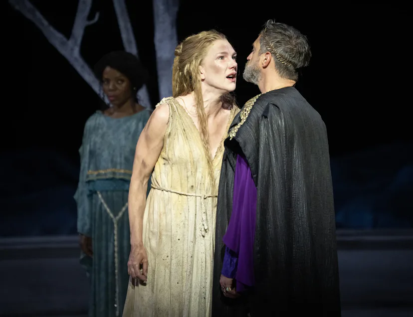 Lily Rabe with Marsha Stephanie Blake and Raúl Esparza in the Free Shakespeare in the Park productio...