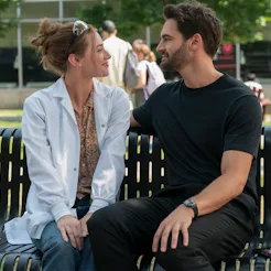Lili Reinhart and Tom Bateman in The Love Hypothesis. Photo via Prime Video