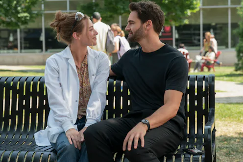Lili Reinhart and Tom Bateman in The Love Hypothesis. Photo via Prime Video