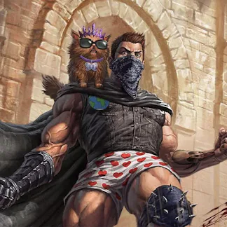 Carl in promotional art from Renegade's Dungeon Crawler Carl tabletop role-playing game