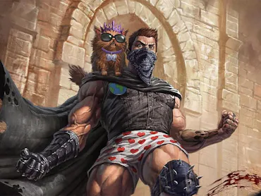 Carl in promotional art from Renegade's Dungeon Crawler Carl tabletop role-playing game