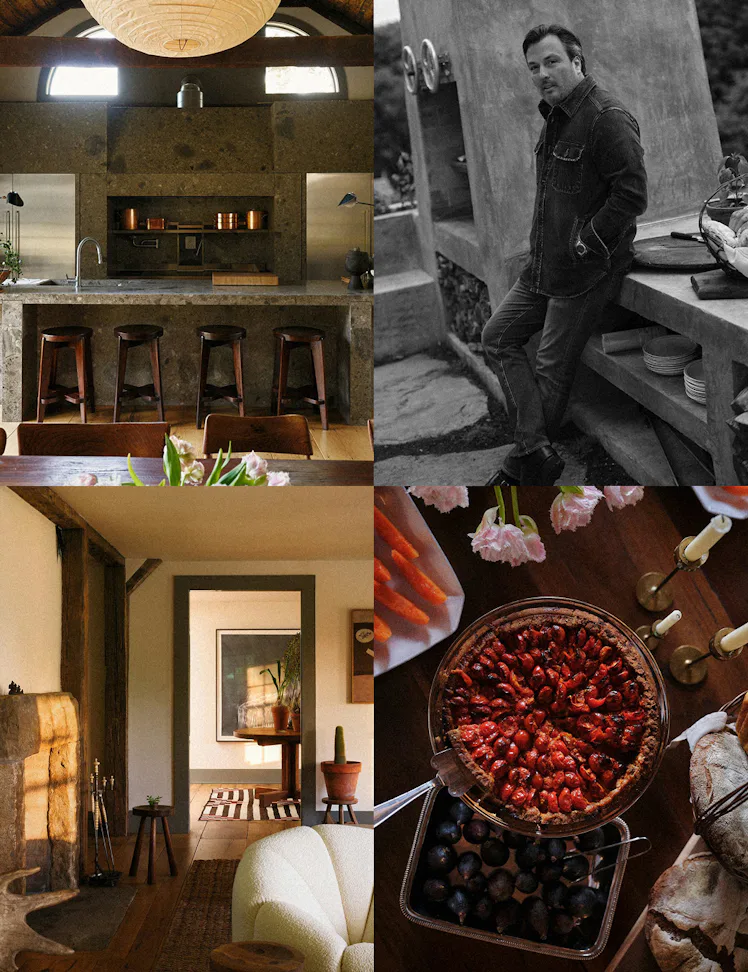 Clockwise from left: The kitchen of Yann Nury and his wife Grace Douglas's Pound Ridge home; Chef Ya...
