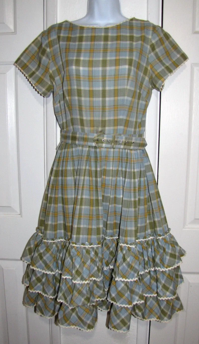 Vintage '50s Blue/Olive/Gold Dress