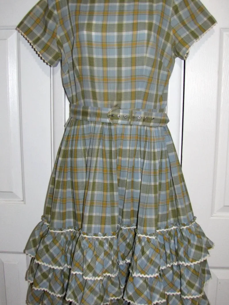 Vintage '50s Blue/Olive/Gold Dress