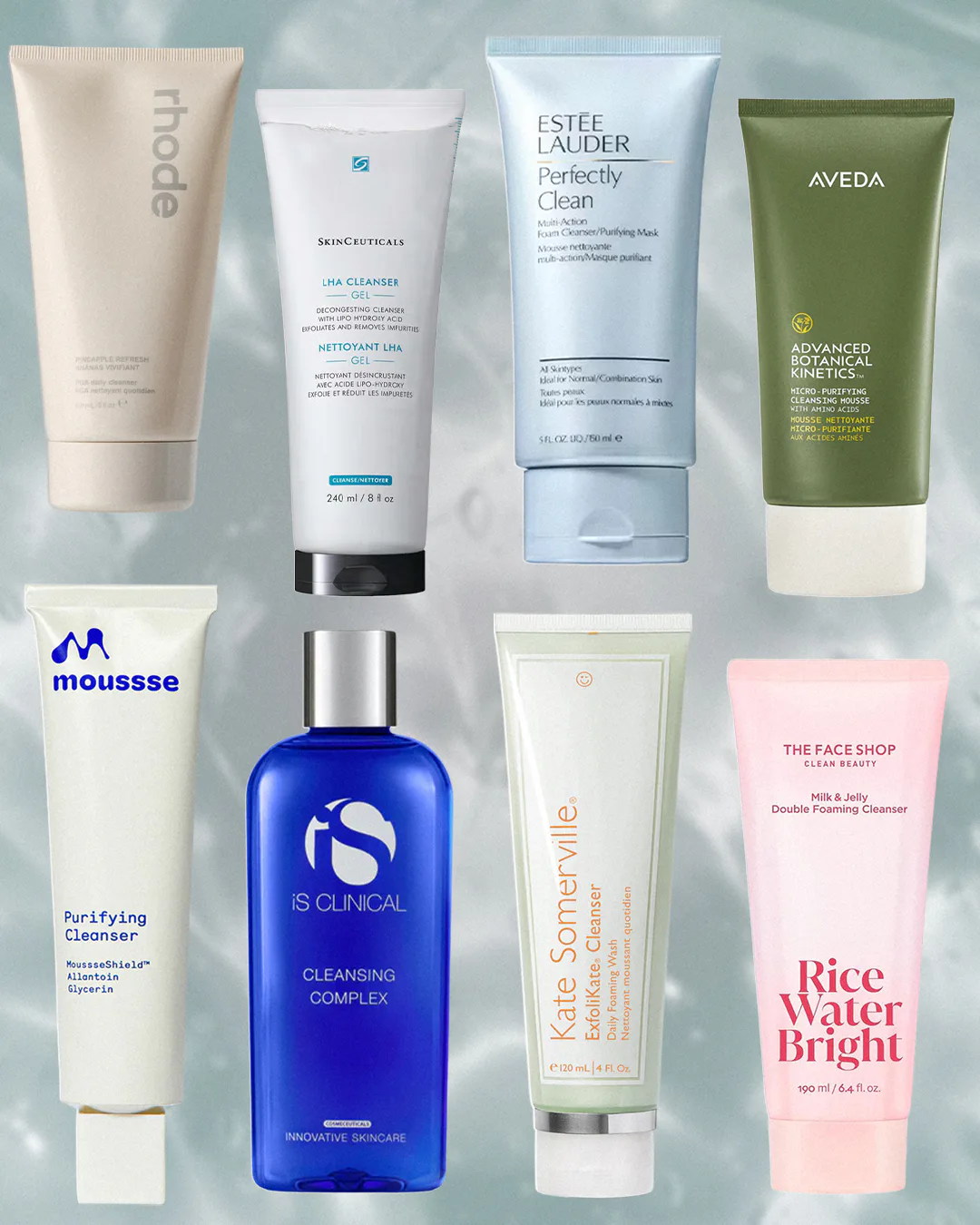 a collage of face washes and cleansers