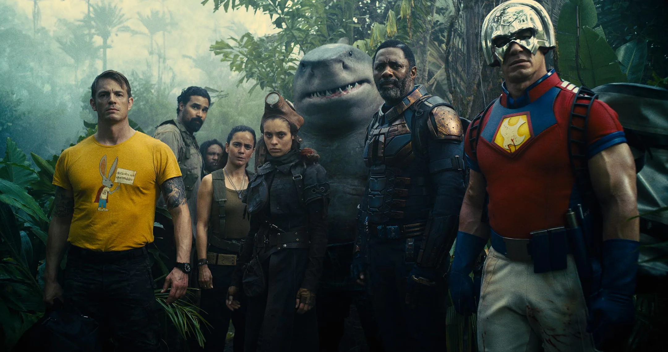 Joel Kinnaman, Alice Braga, Daniela Melchior, Idris Elba, and John Cena in The Suicide Squad