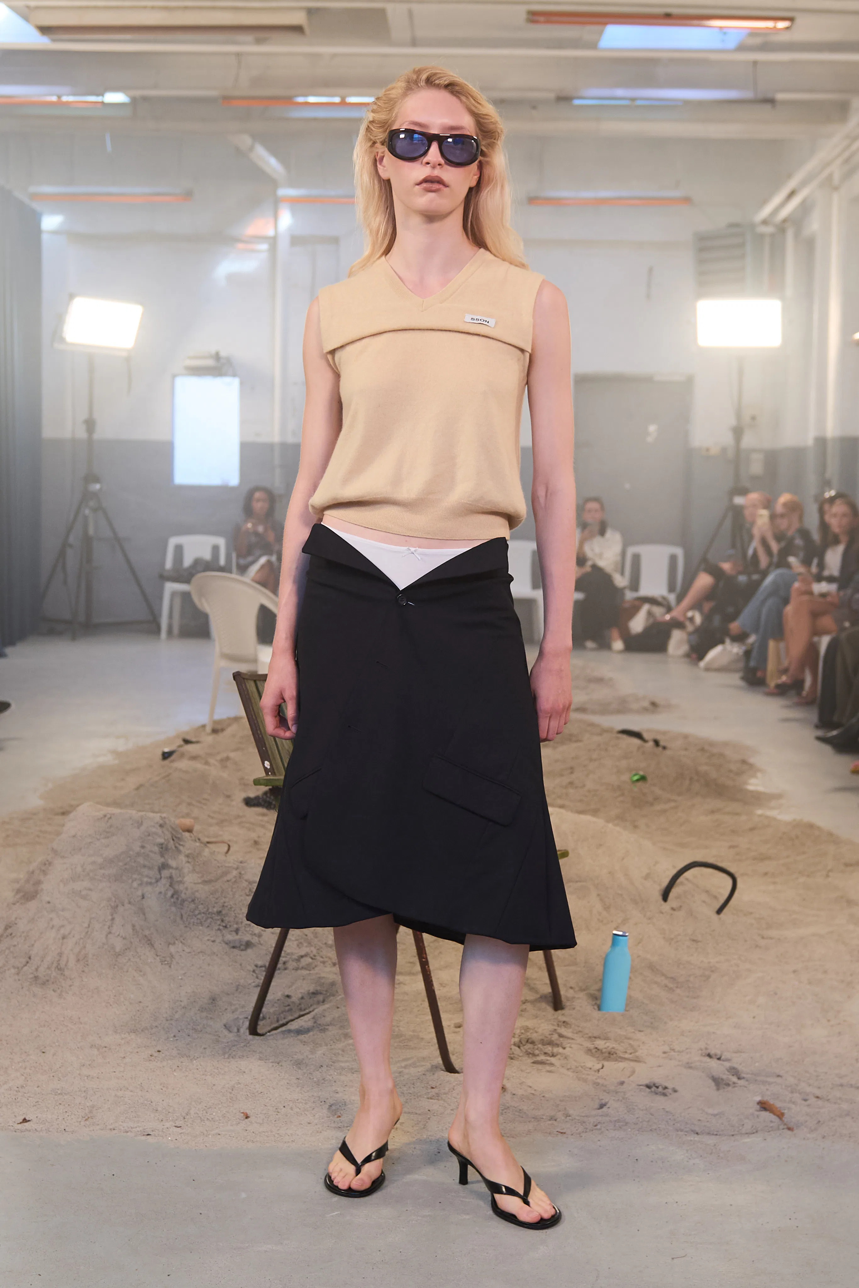 a look from sson denmark clothing brand runway show during copenhagen fashion week