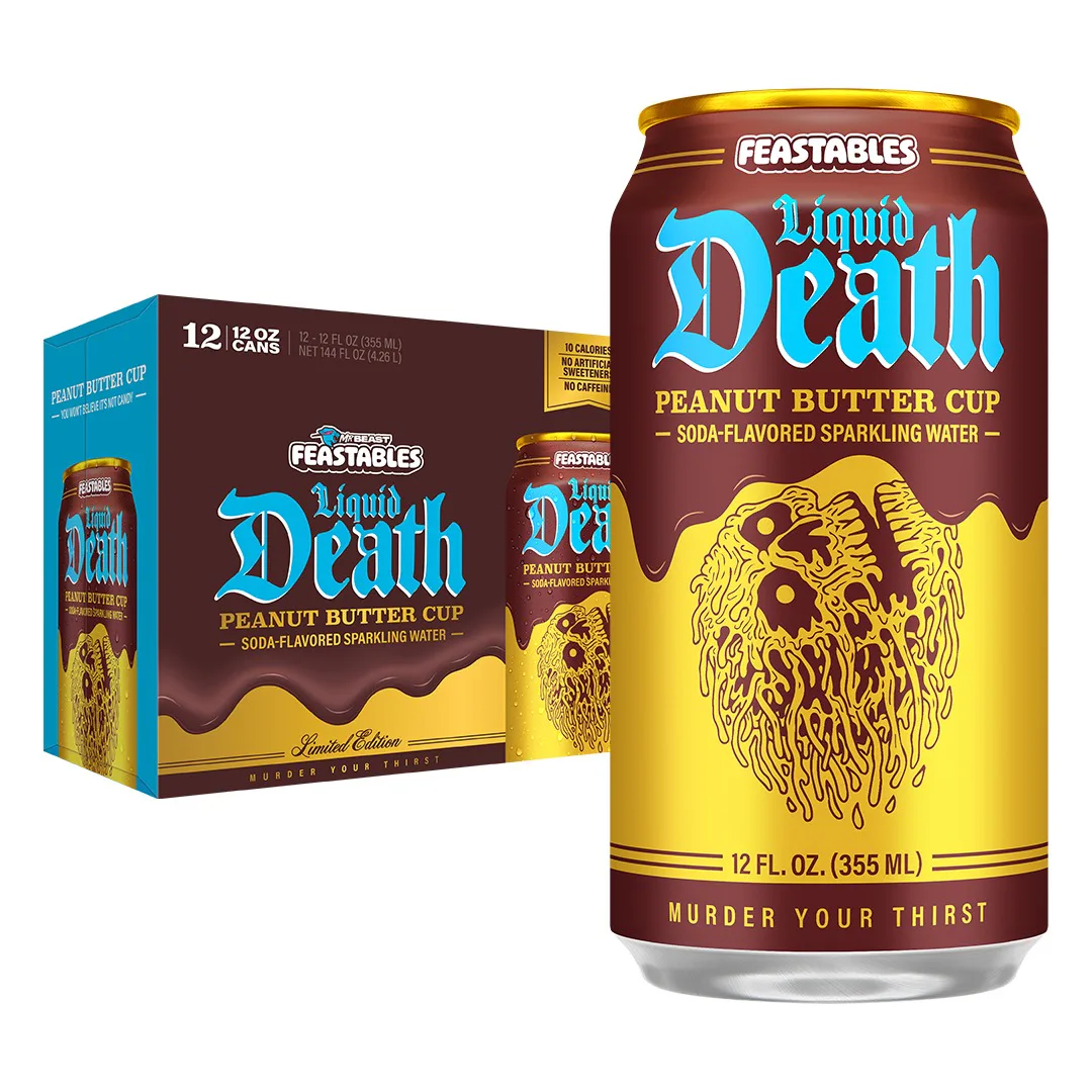Liquid Death x MrBeast's Feastables Peanut Butter Cup Collab