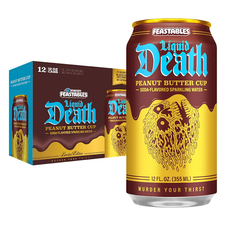 Liquid Death x MrBeast's Feastables Peanut Butter Cup Collab