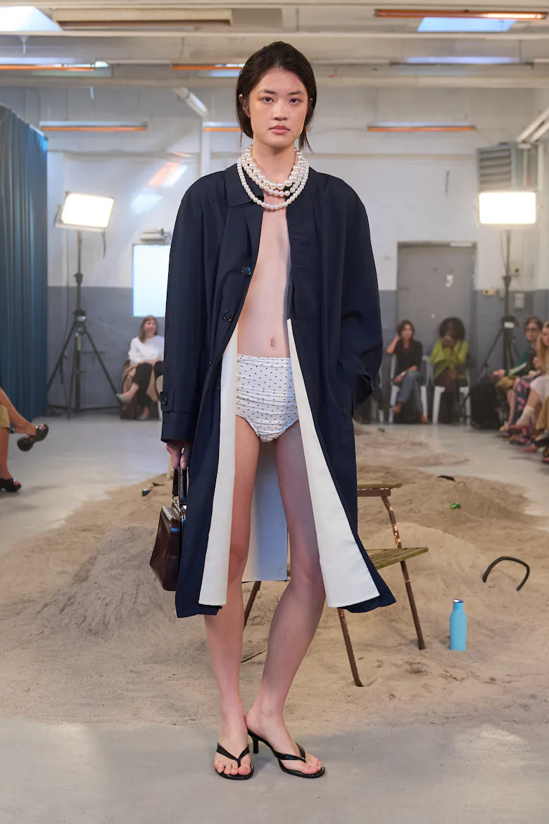 a look from sson denmark clothing brand runway show during copenhagen fashion week