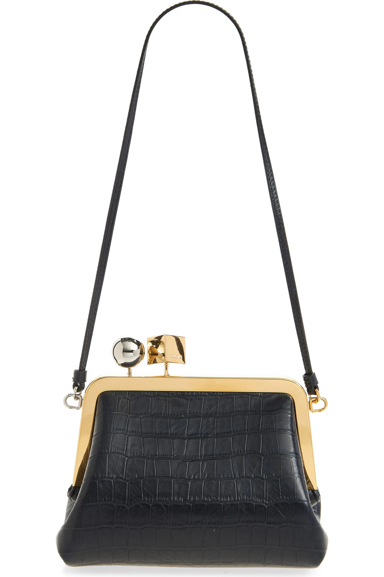 Le Berlingot Croc Embossed Leather Frame Shoulder Bag