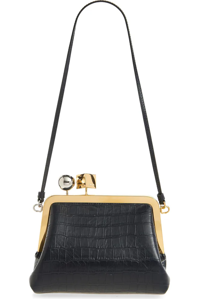 Le Berlingot Croc Embossed Leather Frame Shoulder Bag