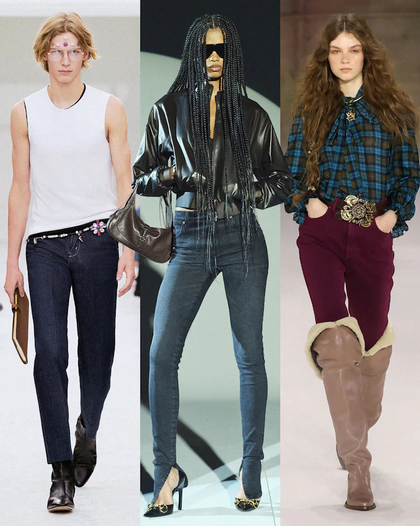 From left: Looks from Celine, Gucci, and Chloé.