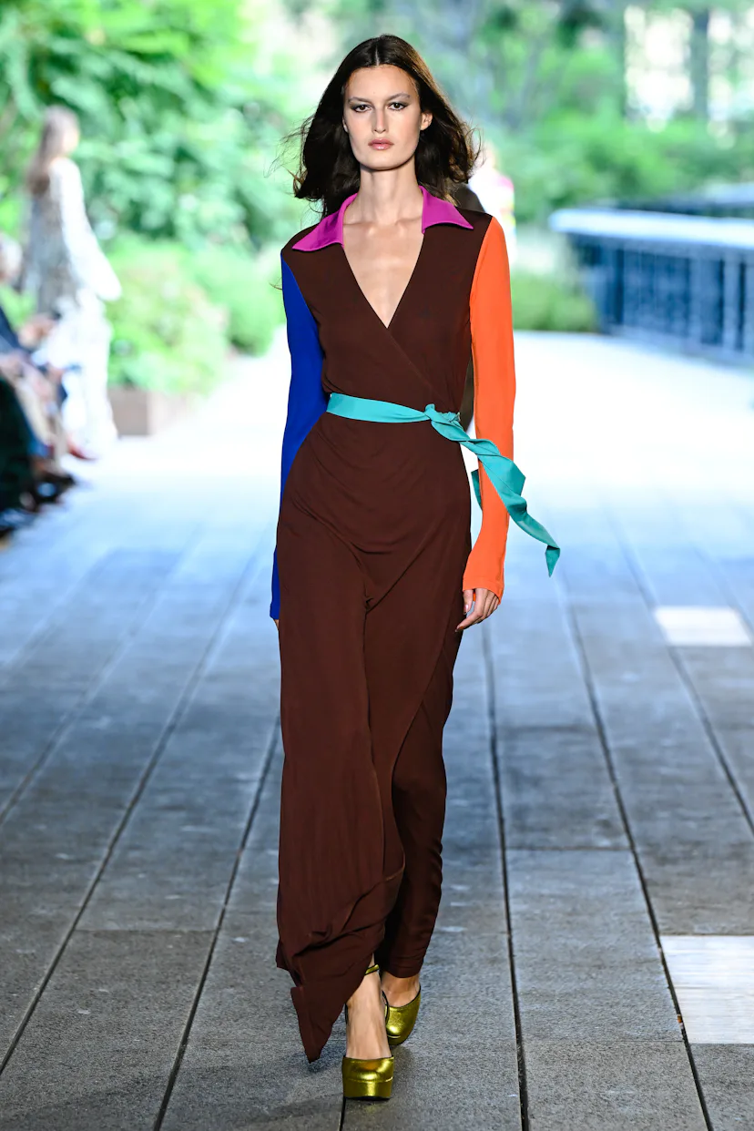 Model on the runway at the Diane von Furstenburg fashion show as a part of RTW Spring/Summer 2027 on...