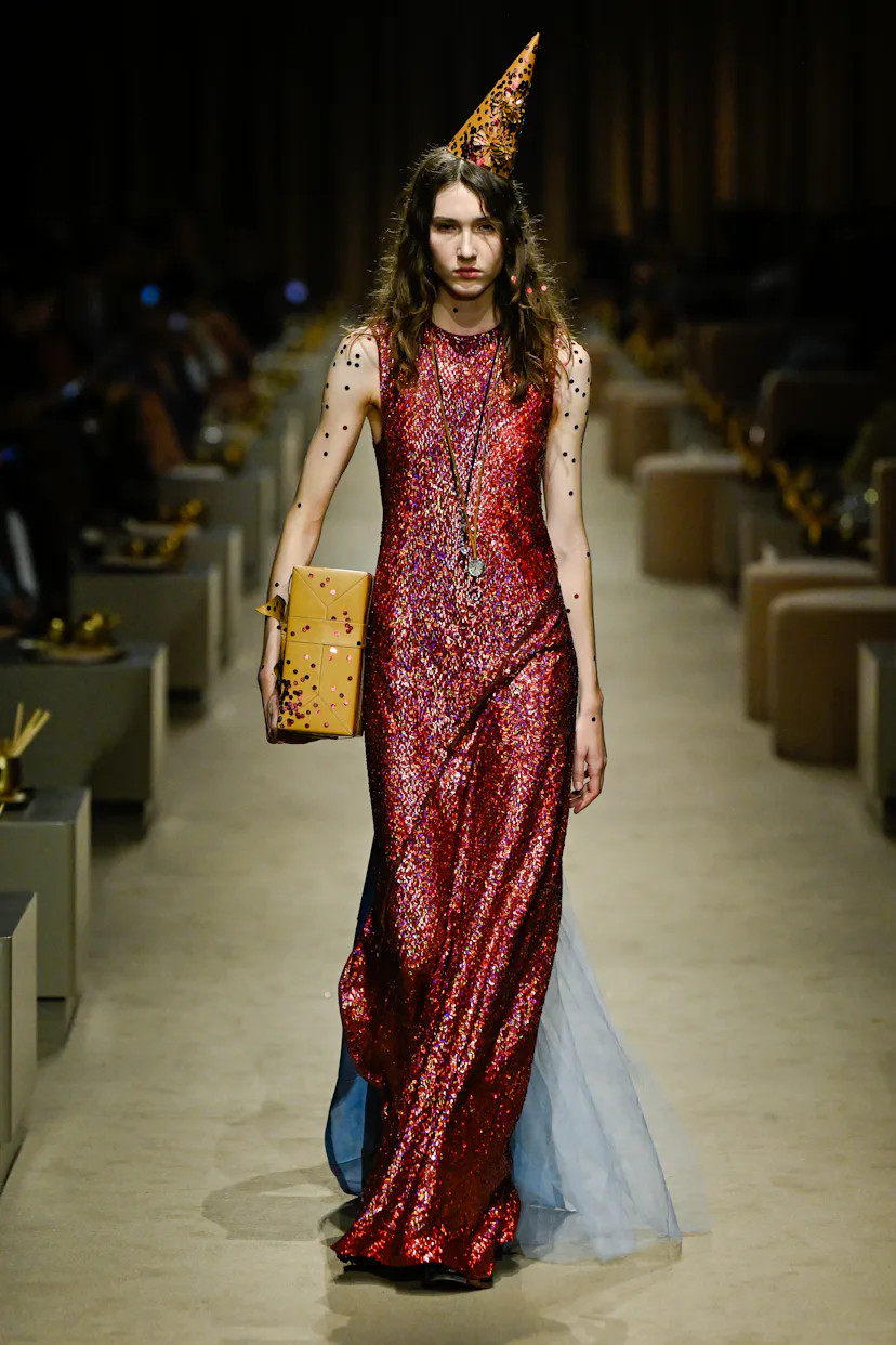 A model on the runway at the Coach fashion show as a part of RTW Spring/Summer 2027 fashion week on ...
