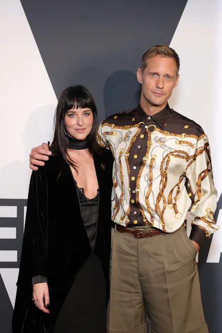 Dakota Johnson and Alexander Skarsgård attend the Valentino Vendetta Launch Event
