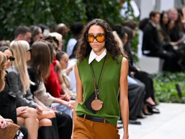 Model on the runway at the Michael Kors fashion show as a part of RTW Spring/Summer 2027 on Septembe...