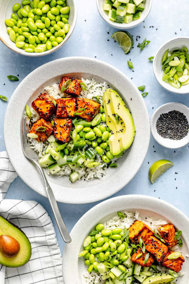 Gochujang Salmon Bowls in a story about healthy bowl dinner recipes.