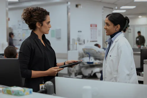 Sepideh Moafi and Shabana Azeez in The Pitt Season 3. Photo via HBO Max