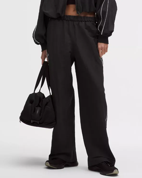 Crinkle Nylon Mid-Rise Track Pant Wordmark
