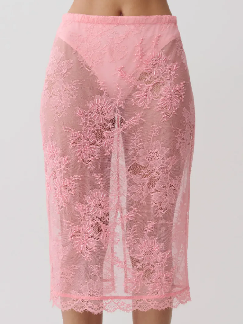 Marcelle Lace Midi Skirt in Pink