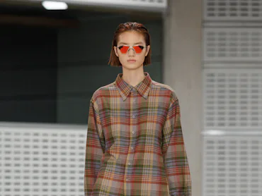 a look from mulberry designed by christopher kane shown at london fashion week spring 2027 runway sh...